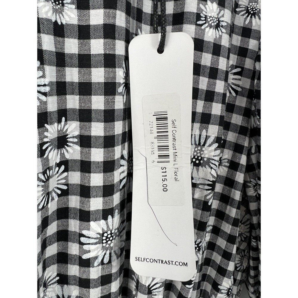 Self Contrast Black And White Floral Checkered Mini Dress Women's Size L NWT - Picture 5 of 9